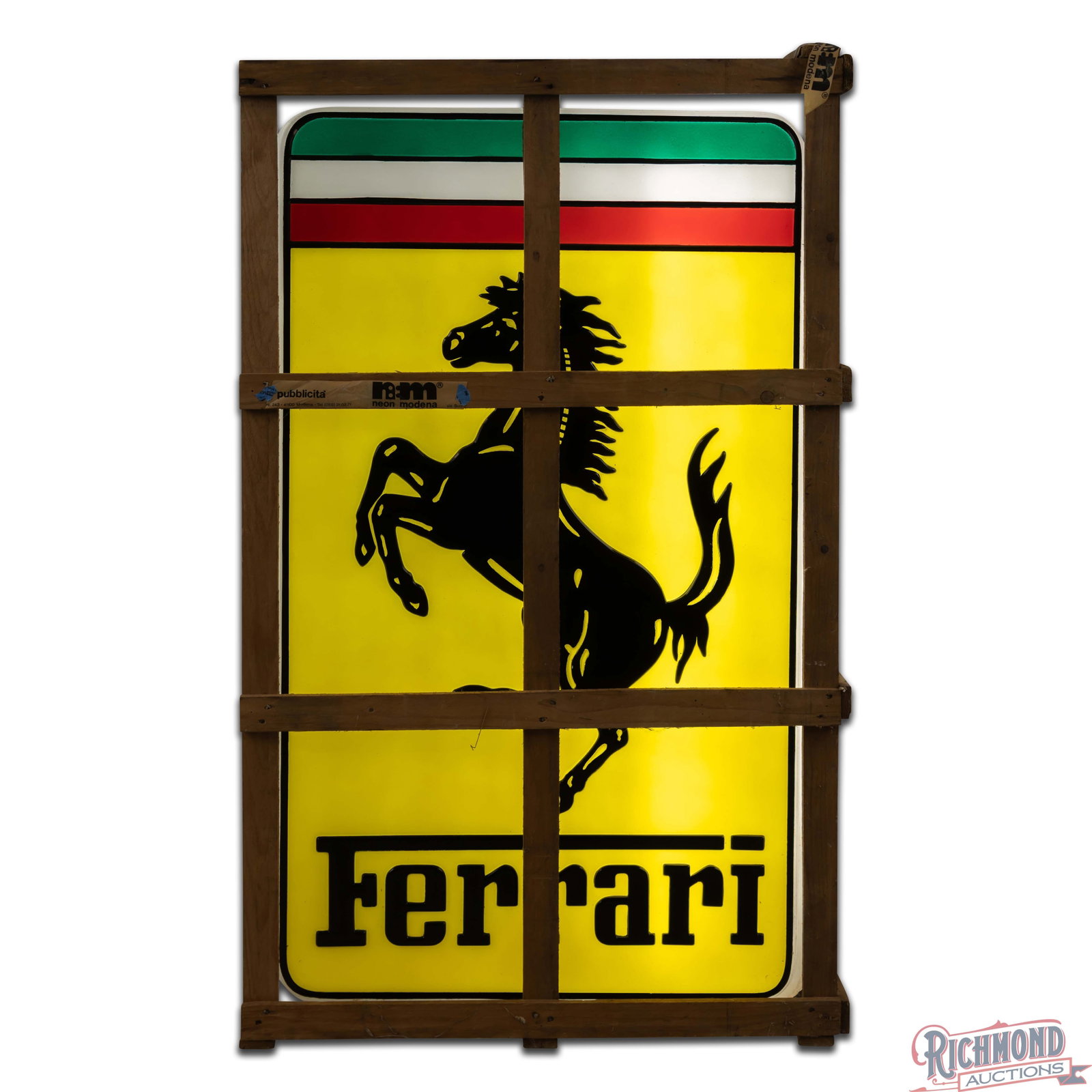 Ferrari Emb. DS Plastic Lighted Sign w/ Prancing Horse Logo by Neon Modena w/ Crate - 2