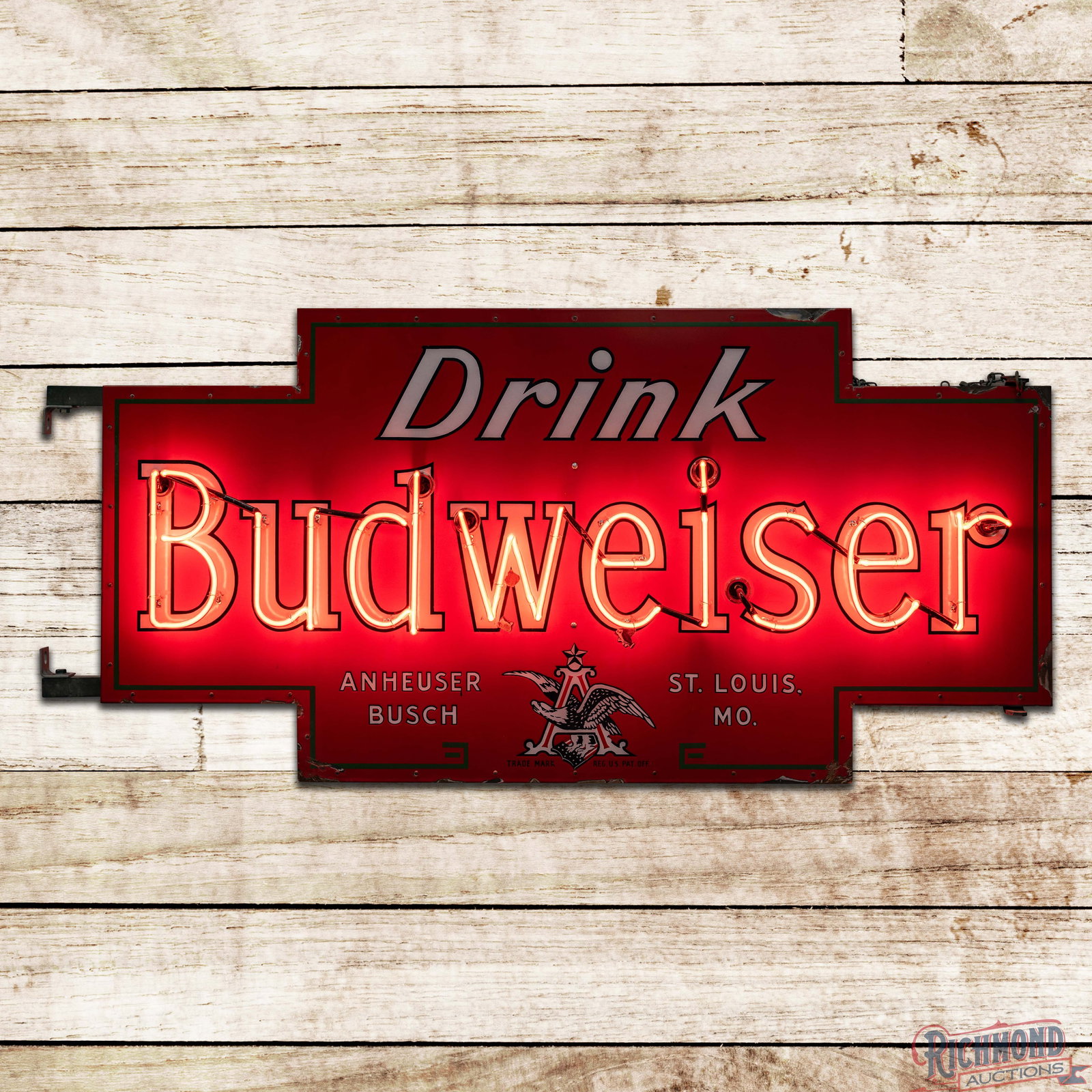 Drink Budweiser Beer 6' Die Cut Double Sided Porcelain Factory Neon Sign w/ Eagle Logo (1 of 6)