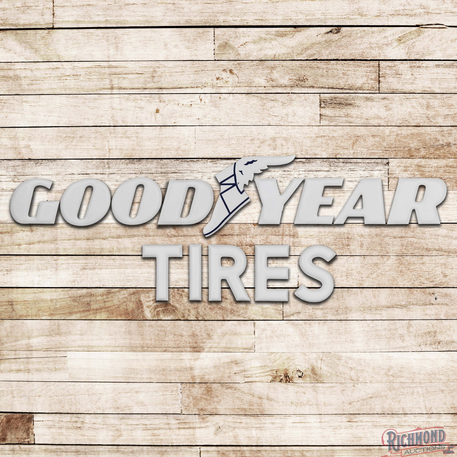 Goodyear Tires Convex Single Sided Porcelain Letter Sign w/ Wingfoot (1 of 3)