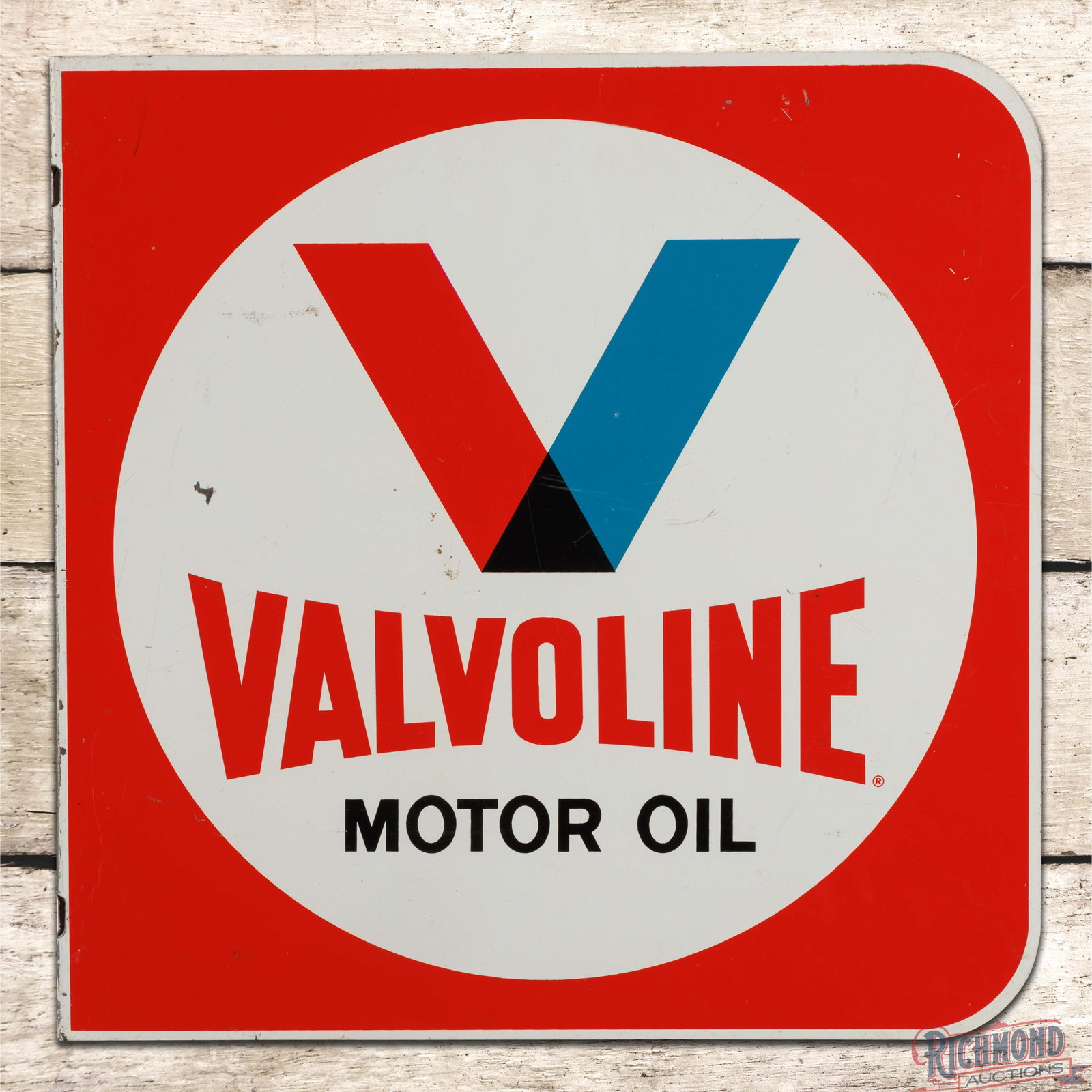 Valvoline Motor Oil Double Sided Tin Flange Sign w/ Logo (1 of 4)