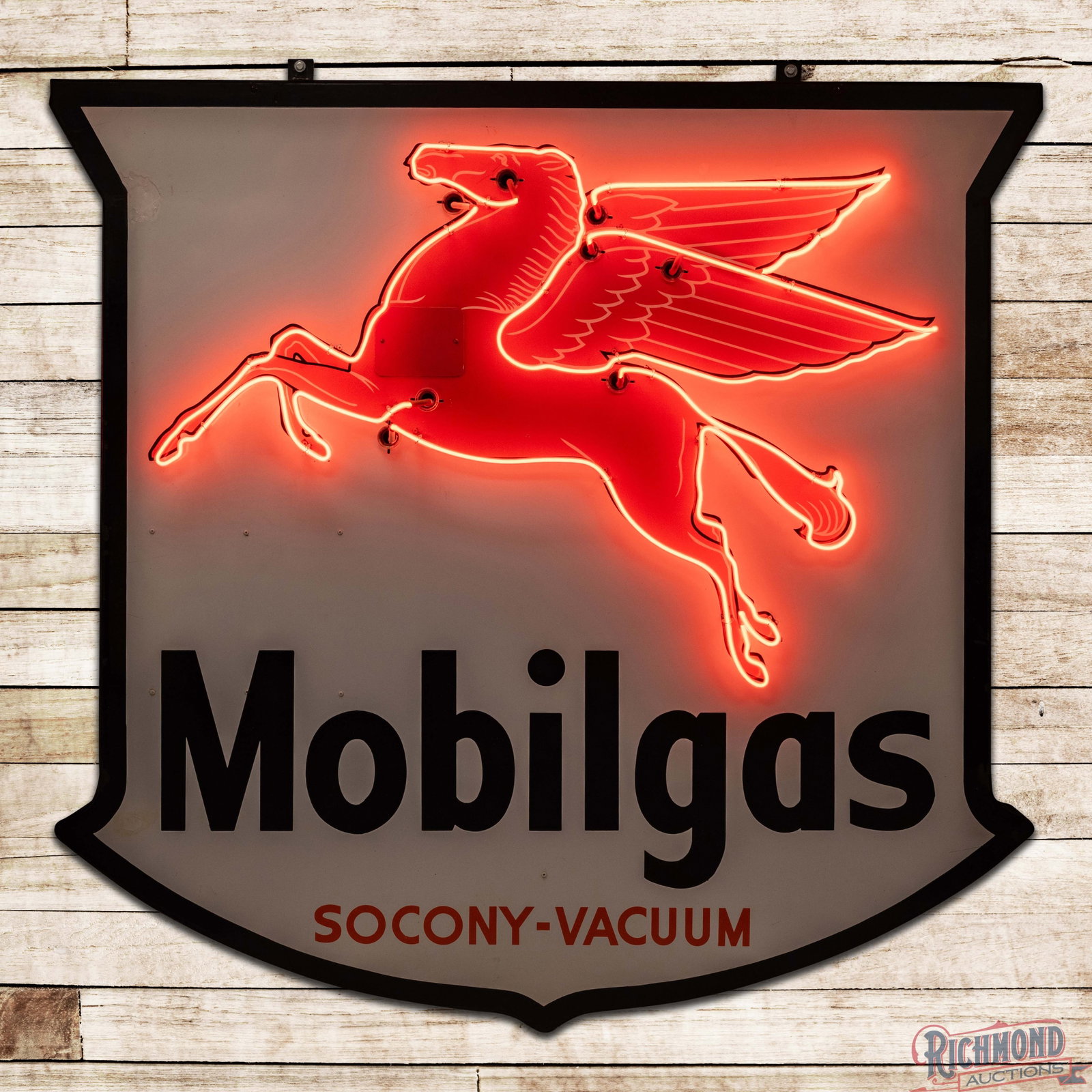 Mobilgas Socony Vacuum 6' Single Sided Porcelain Factory Neon Sign w/ Pegasus (1 of 4)