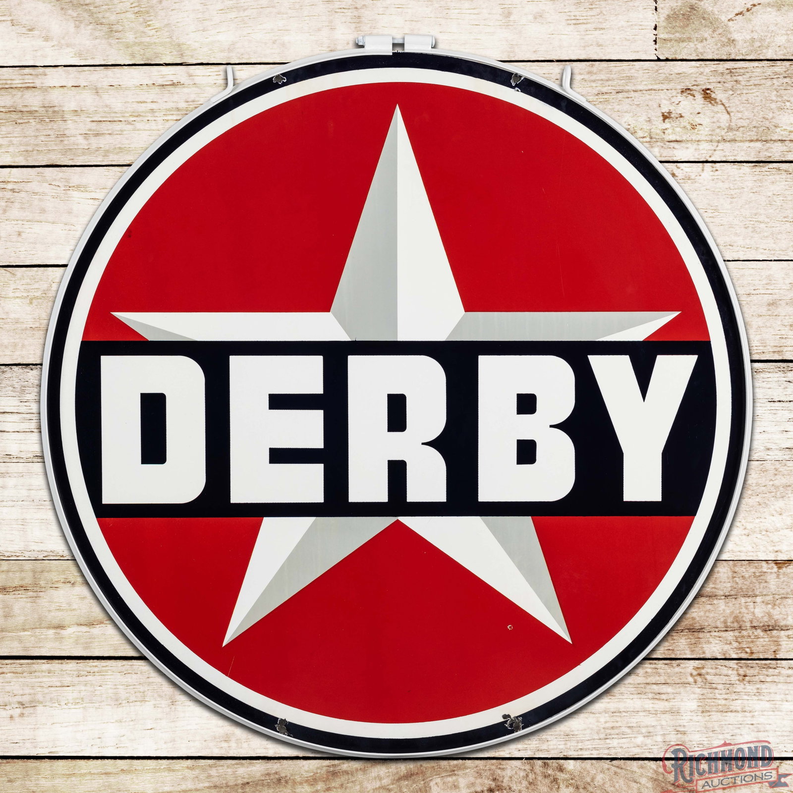 Amazing Derby Gasoline 48" Double Sided Porcelain ID Sign w/ Ring (1 of 3)