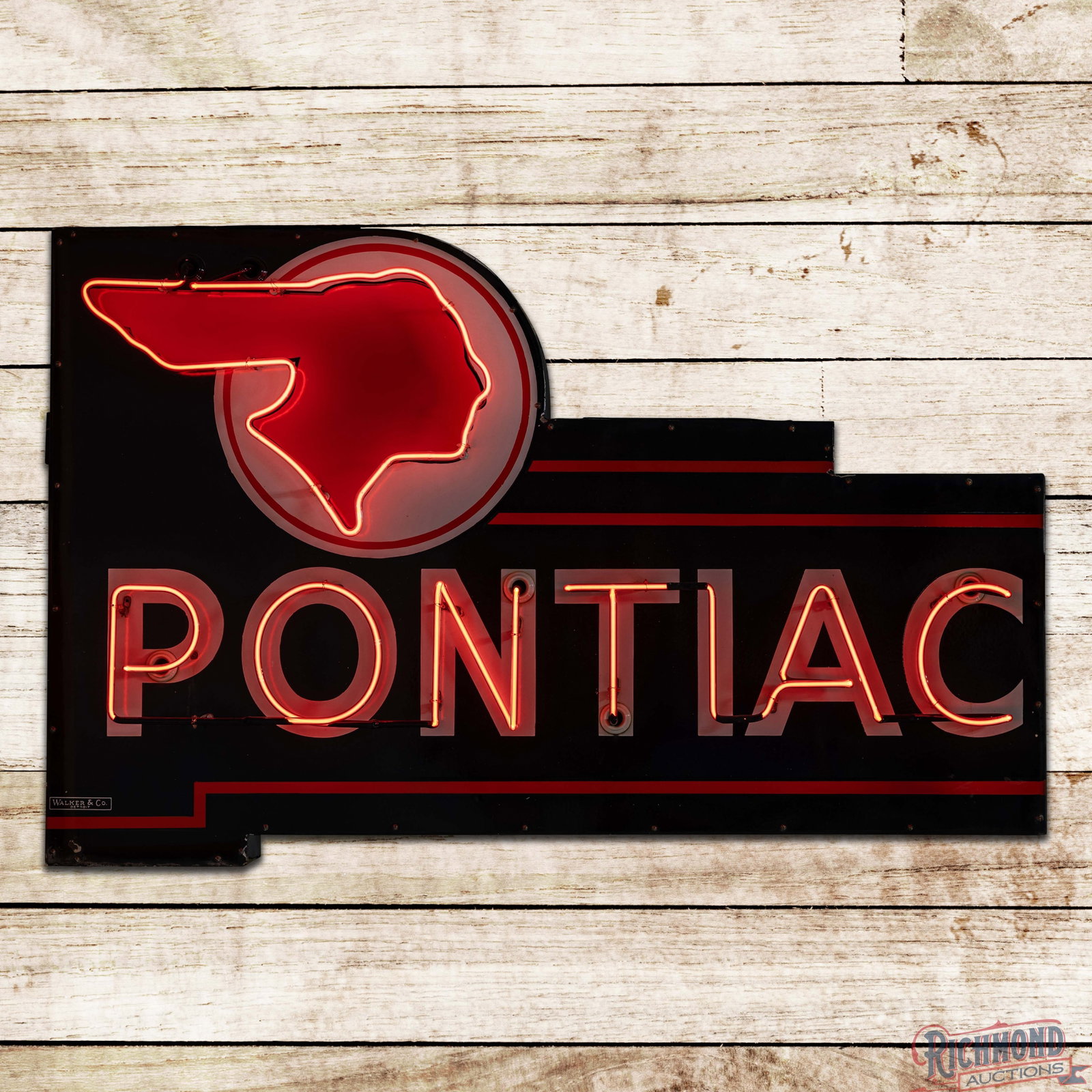 Pontiac Dealership Single Sided Porcelain Factory Neon Sign w/ Full Feather Logo (1 of 4)