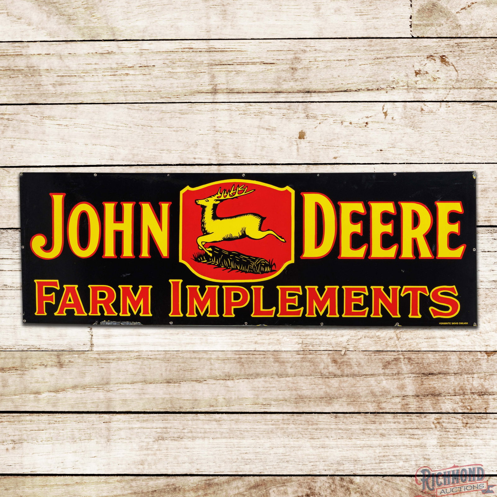 John Deere Farm Implements 6' Single Sided Porcelain Sign w/ "Three Legged Logo" (1 of 3)