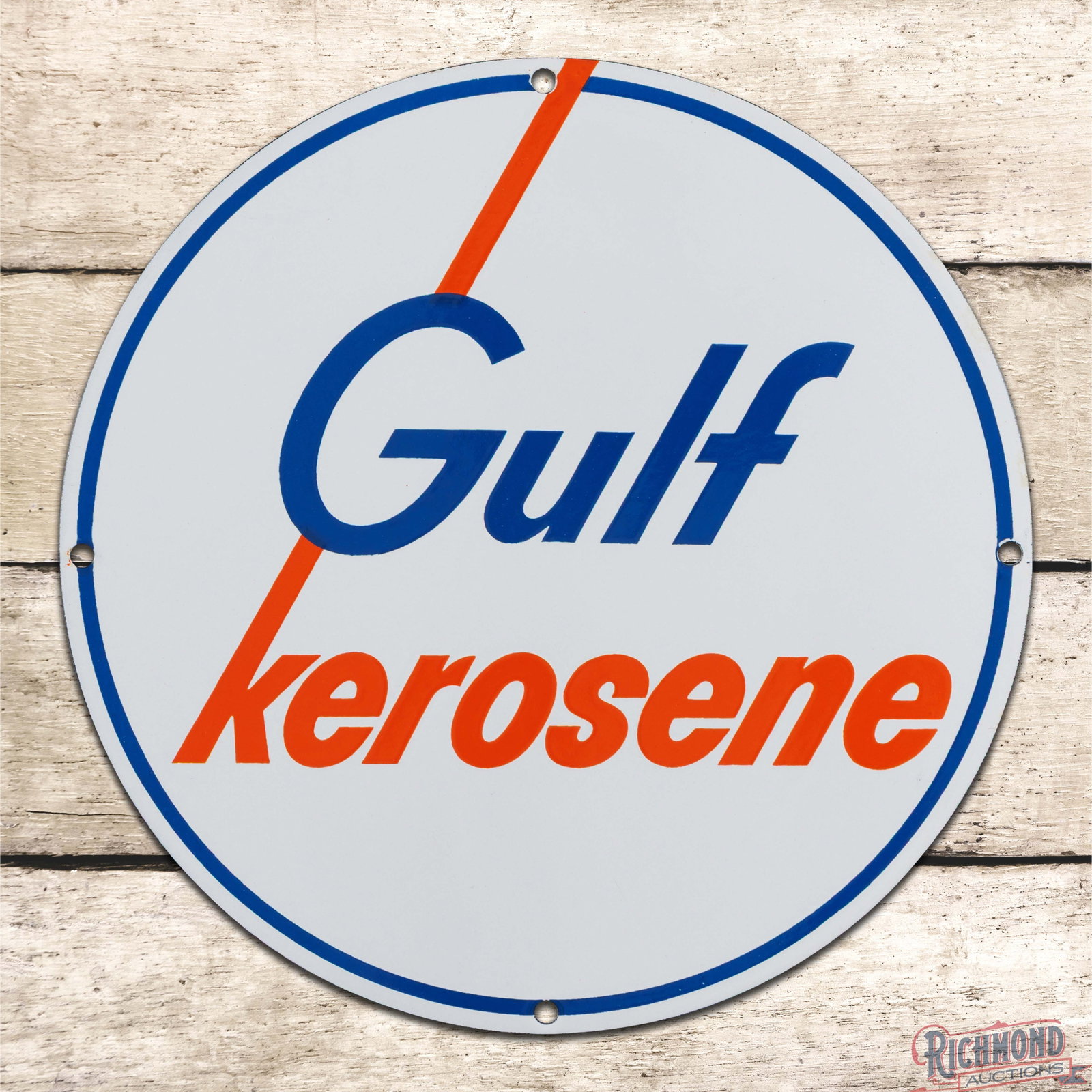 NOS Gulf Kerosene Single Sided Porcelain Pump Plate Sign: NOS (new old stock) SSP (single sided porcelain) pump plate has day one color and gloss. The fields and perimeter are in excellent condition. Overall a fantastic example. 10.5" H. Condition: 9.75. All