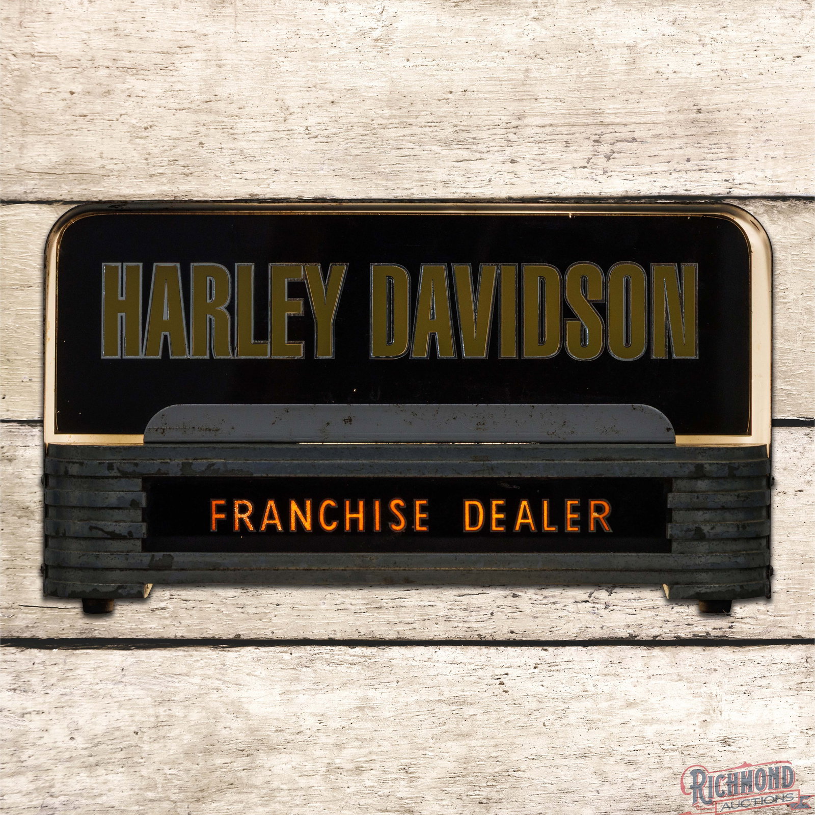 Harley Davidson Franchise Dealer Reverse on Glass Art Deco Lighted Countertop Advertising Sign (1 of 4)