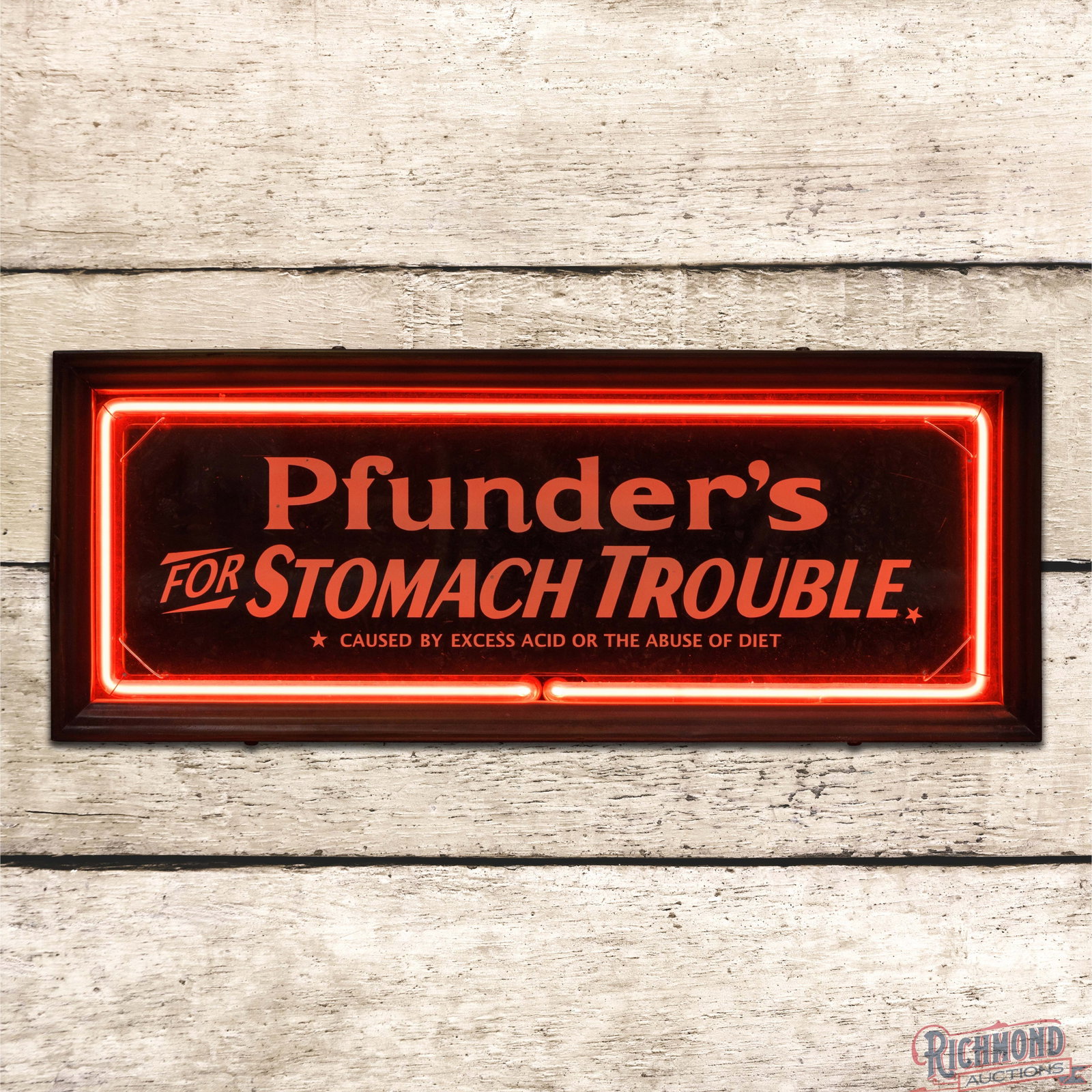 Pfunder's for Stomach Trouble 20" Reverse on Glass Neon Advertising Sign (1 of 4)