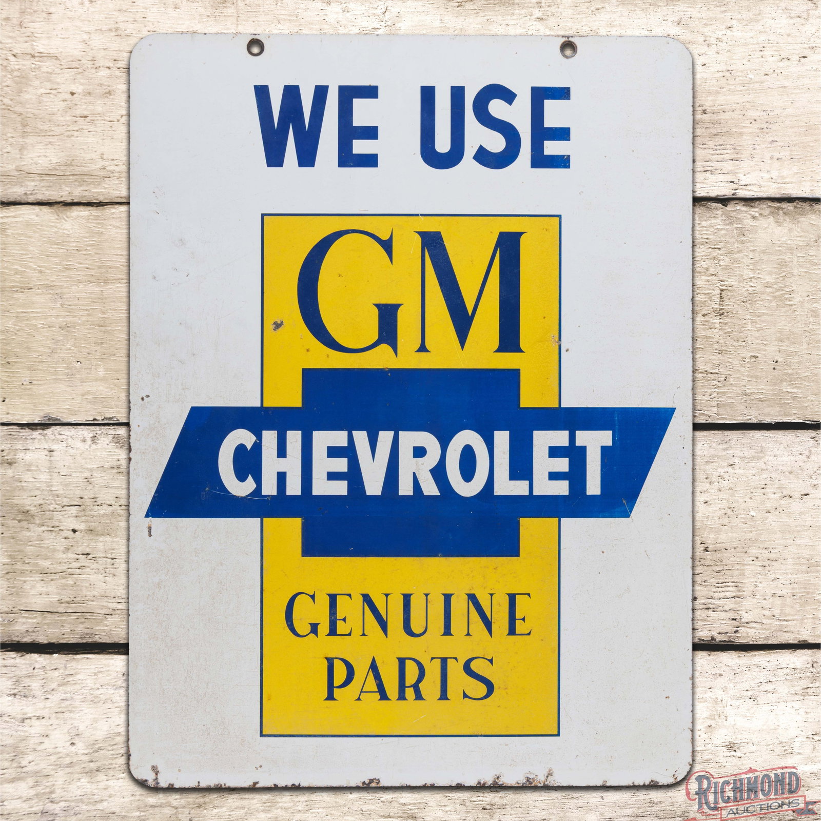 We Use Chevrolet GM Genuine Parts 24" Double Sided Tin Sign w/ Bowtie (1 of 3)
