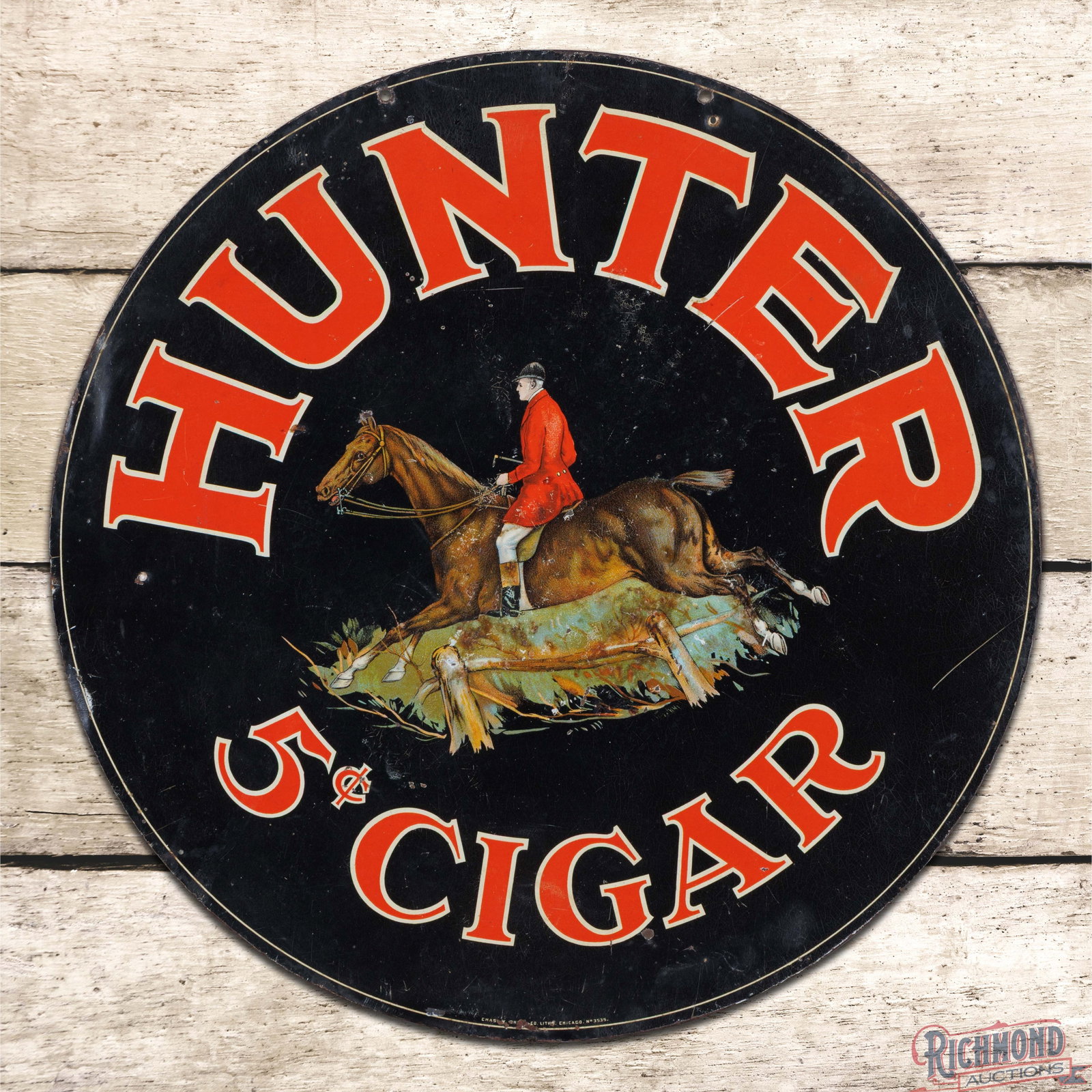 Rare Hunter 5 Cent Cigar Double Sided Tin Sign (1 of 3)
