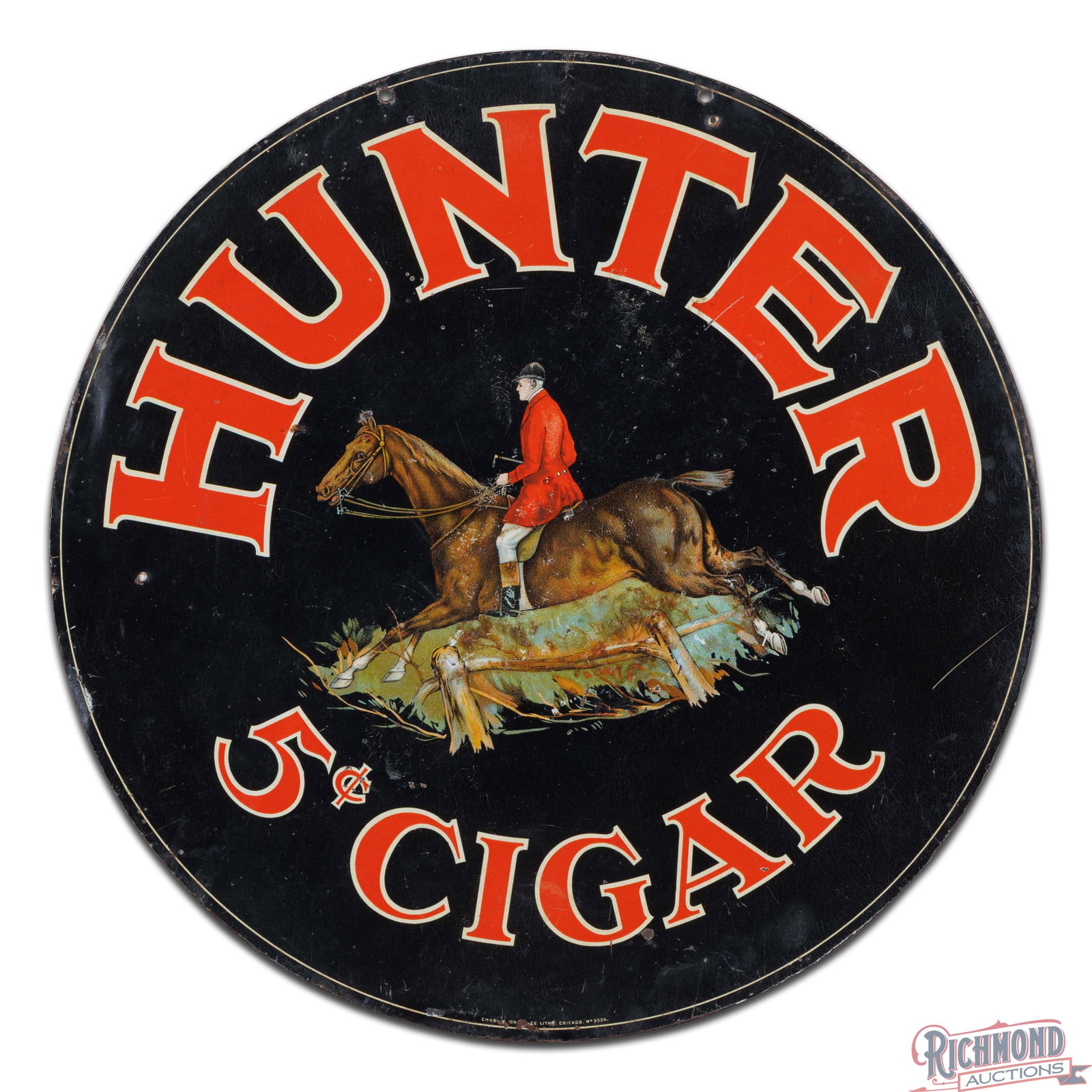 Rare Hunter 5 Cent Cigar Double Sided Tin Sign - 2