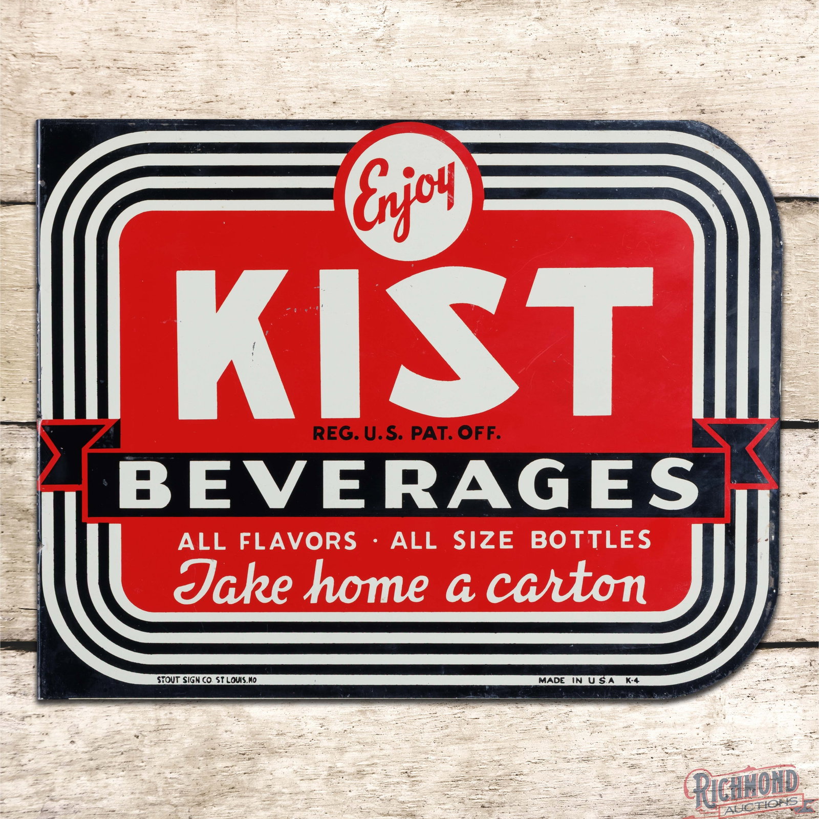 Enjoy Kist Beverages "Take Home a Carton" Double Sided Tin Flange Sign (1 of 4)