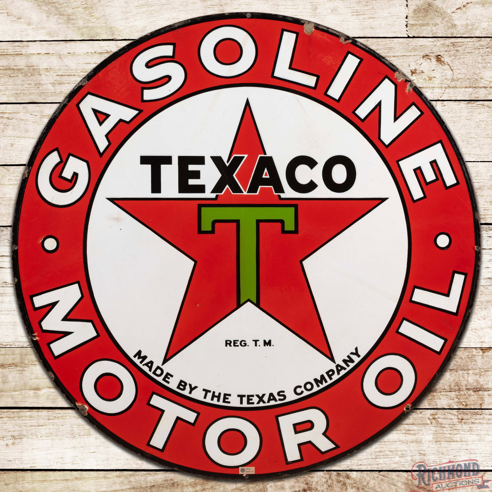 Texaco Gasoline Motor Oil 42" Double Sided Porcelain Sign (1 of 3)