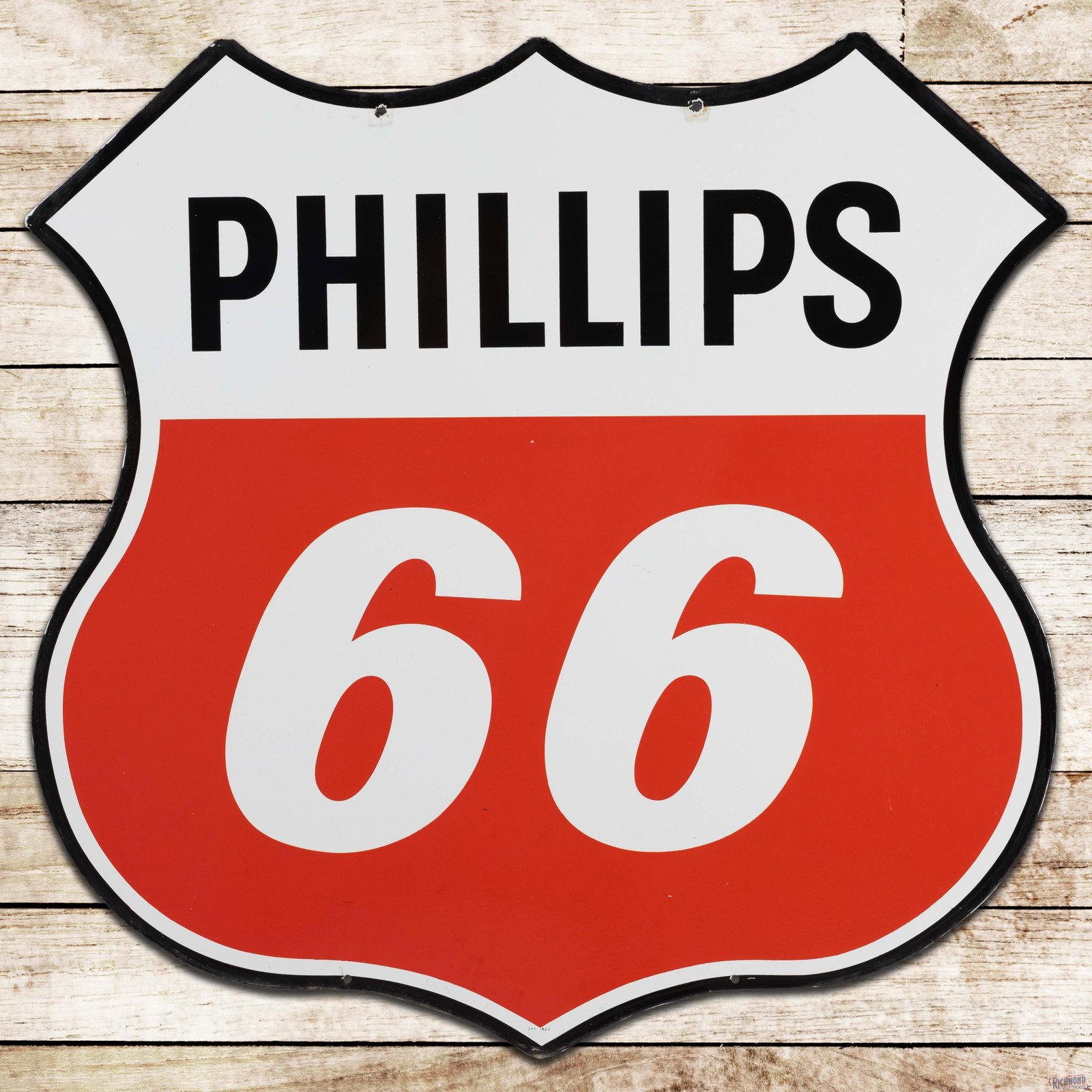 1960 Phillips 66 Gasoline 4' Double Sided Porcelain Shield Sign (1 of 3)