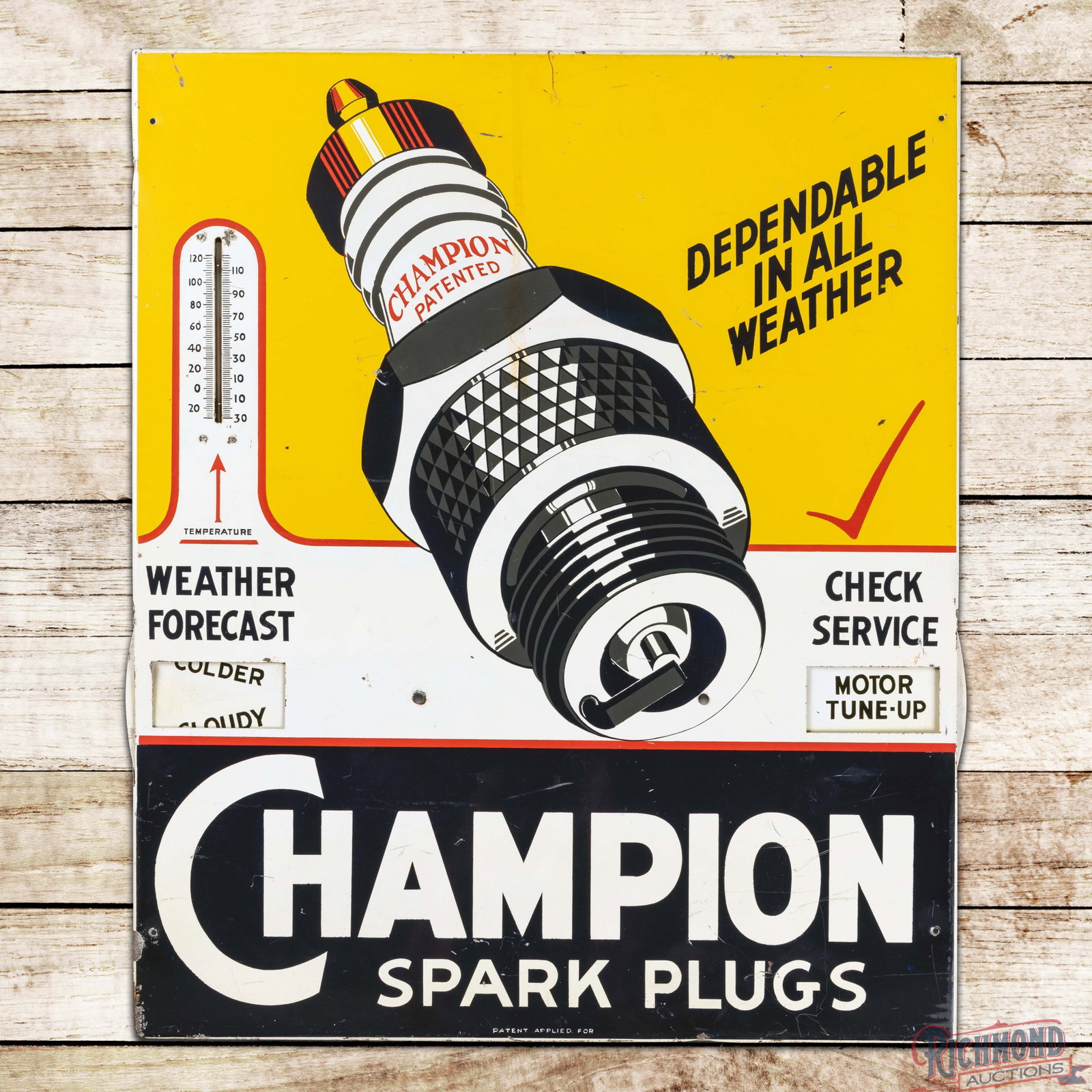 Champion Spark Plugs Weather Forecast Check Service Single Sided Tin Sign w/ Thermometer (1 of 3)