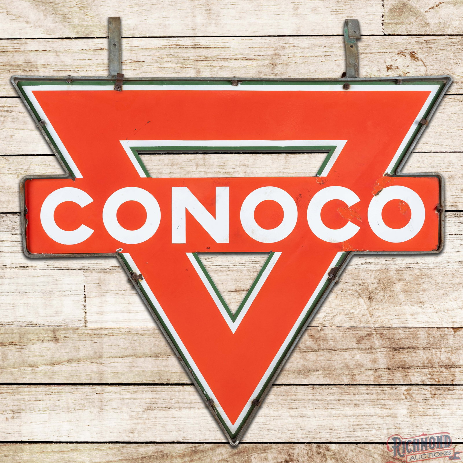 Conoco Gasoline 39.5" Double Sided Porcelain Sign w/ Frame (1 of 3)