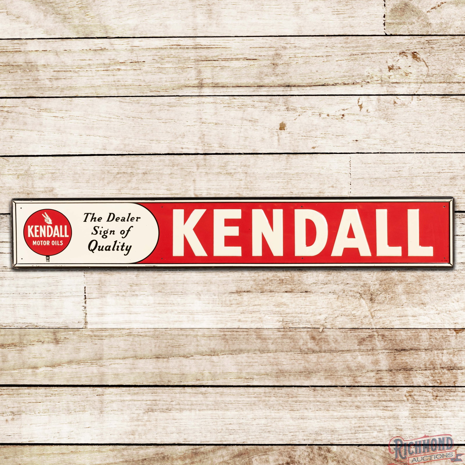 Kendall Motor Oils "The Dealer Sign of Quality" 6' Emb. Single Sided Tin Sign w/ Logo (1 of 3)
