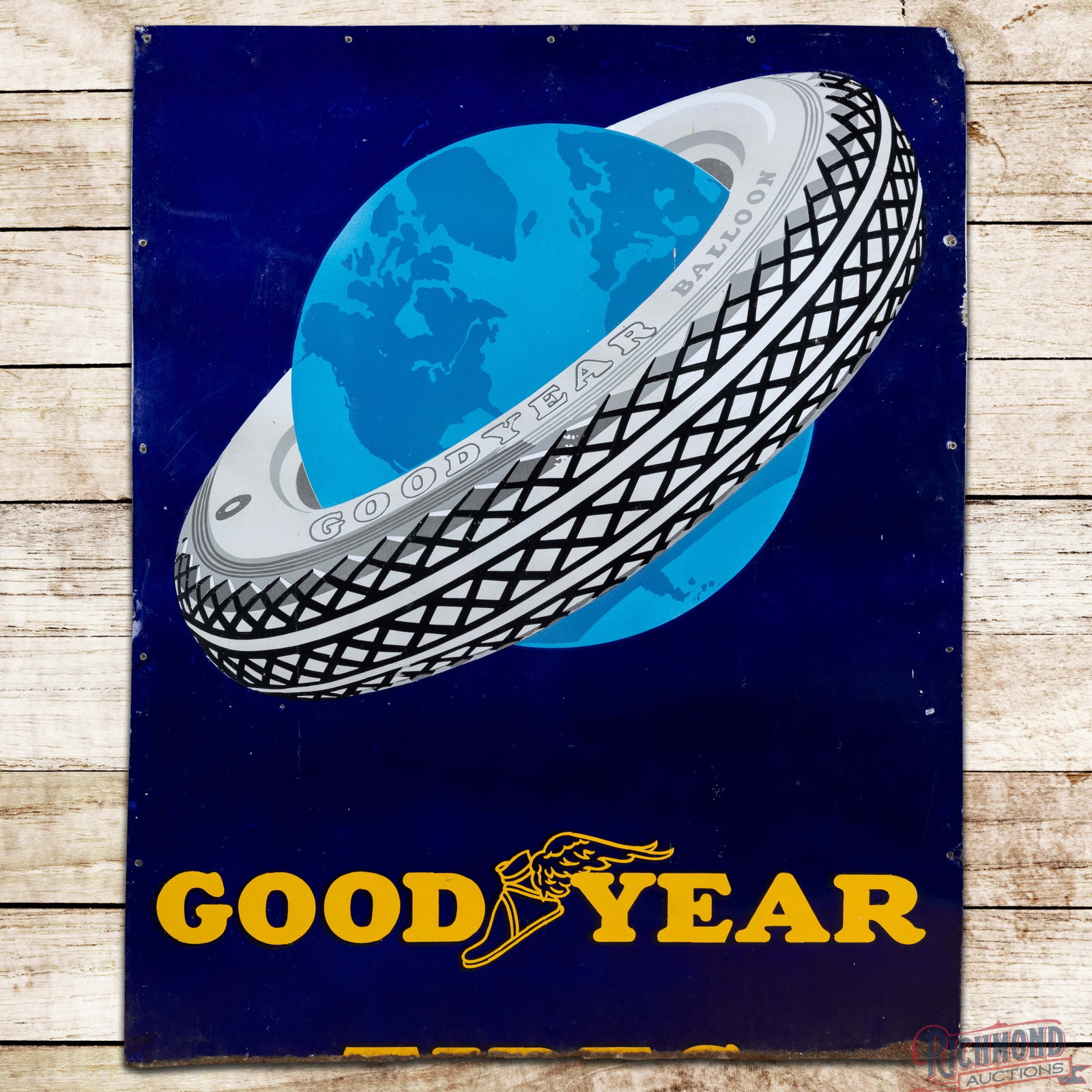Goodyear Tires 5' Single Sided Porcelain Sign w/ World Logo (1 of 3)