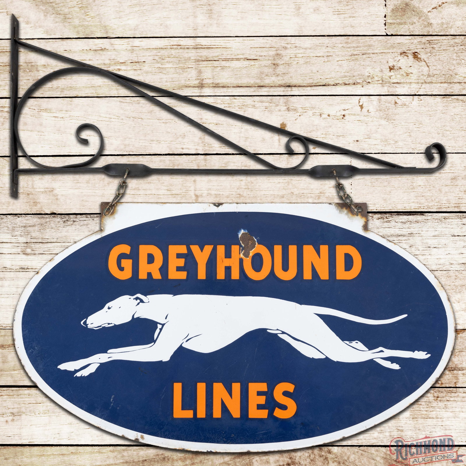 Greyhound Lines 36" Double Sided Porcelain Sign w/ Logo & Bracket (1 of 3)