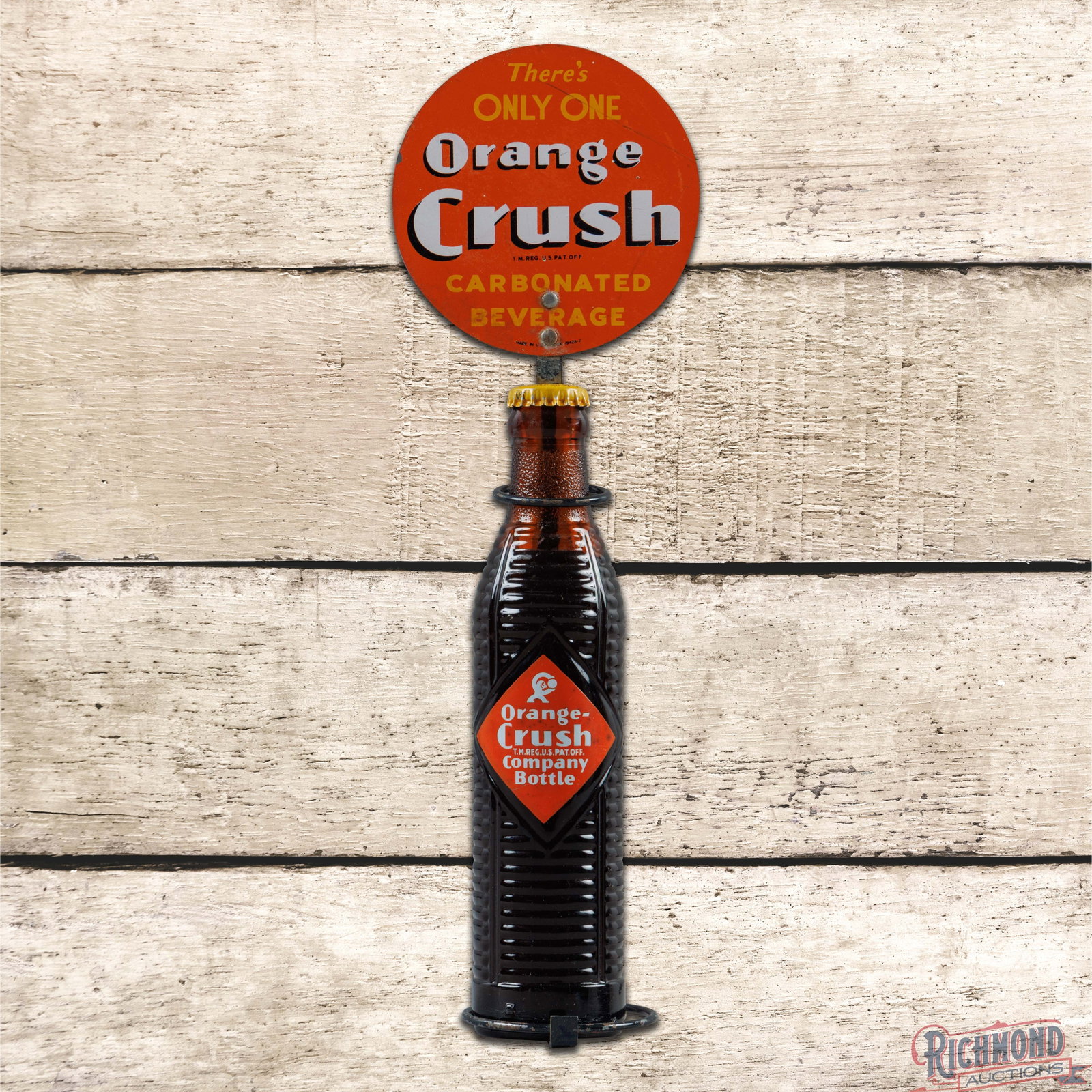 1942 Orange Crush "There's Only One" Single Sided Tin Display Sign w/ Krinkle Bottle (1 of 3)