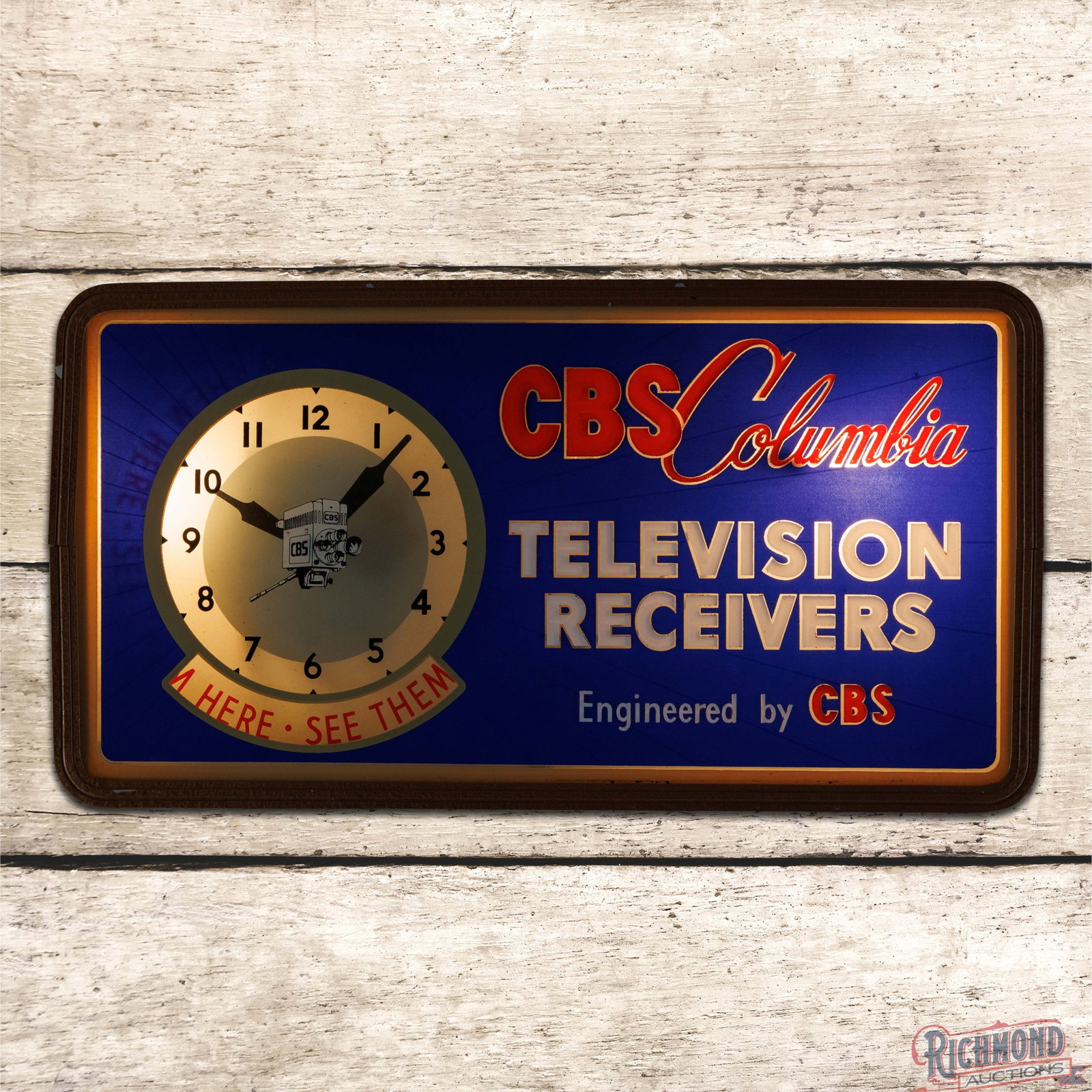CBS Columbia Television Receivers Lighted Advertising Clock (1 of 4)