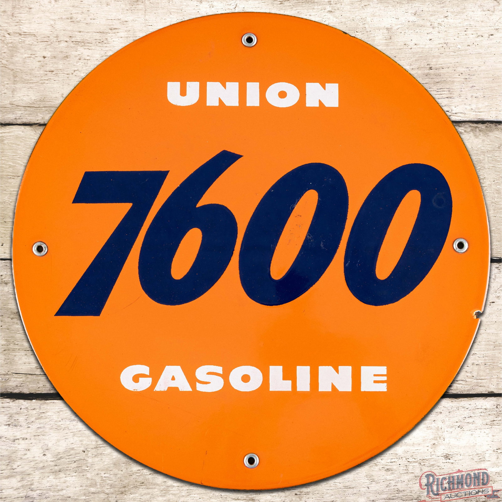Union 7600 Gasoline Single Sided Porcelain Pump Plate Sign (1 of 3)