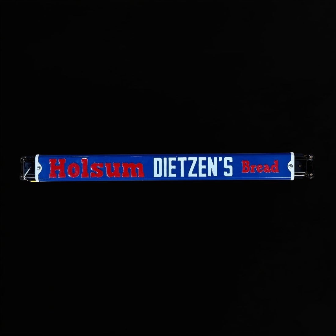 Holsum Dietzen's Bread Door Push Sign: Restored Holsum door push sign. 32" H x 3" W x 2" D. All items are eligible for free delivery to Rustbelt Americana in East Moline, IL on 8/6-7 or other shows that Richmond Auctions attends. Size 32"