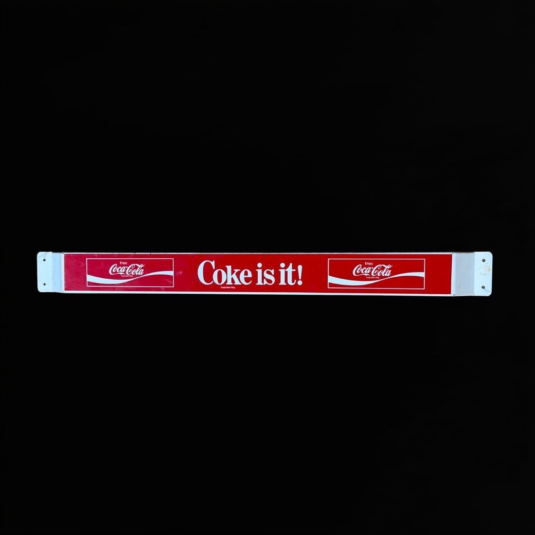 Coke Is It Coca Cola Door Push Sign: Coke is it door push sign. Chips at corners. Dirt/wear on top. 32" H x 3" W x 2" D. All items are eligible for free delivery to Rustbelt Americana in East Moline, IL on 8/6-7 or other shows that