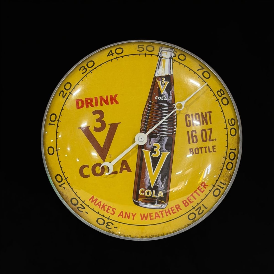 Drinks V3 Cola Giant 16Oz Thermometer: Rust present but works as it should. 12" H. All items are eligible for free delivery to Rustbelt Americana in East Moline, IL on 8/6-7 or other shows that Richmond Auctions attends. Size 12" H Medium