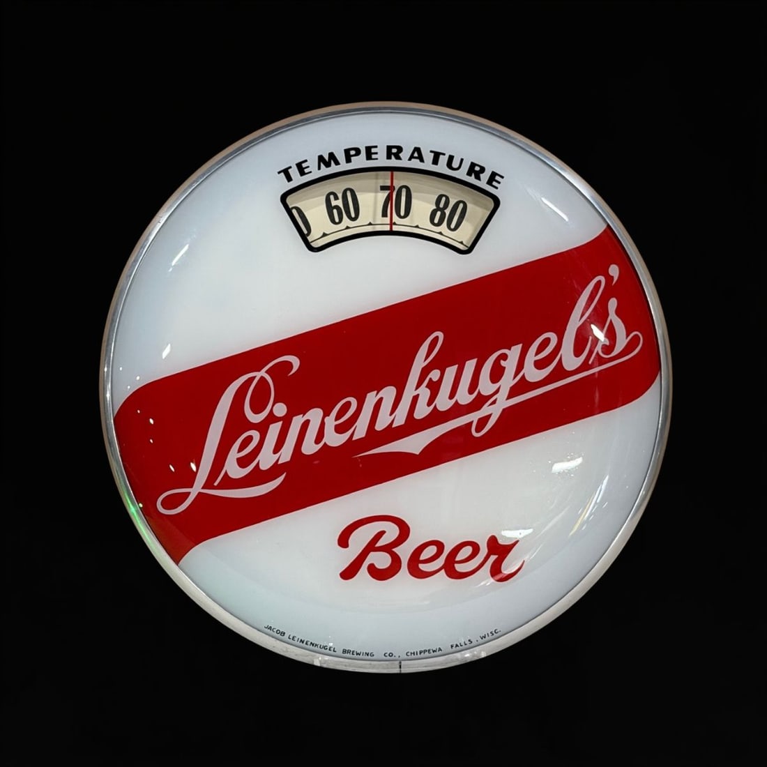 Leinenkugel's Beer Scale Thermometer: Clean face with good graphics, works as it should. 12" H. All items are eligible for free delivery to Rustbelt Americana in East Moline, IL on 8/6-7 or other shows that Richmond Auctions attends.