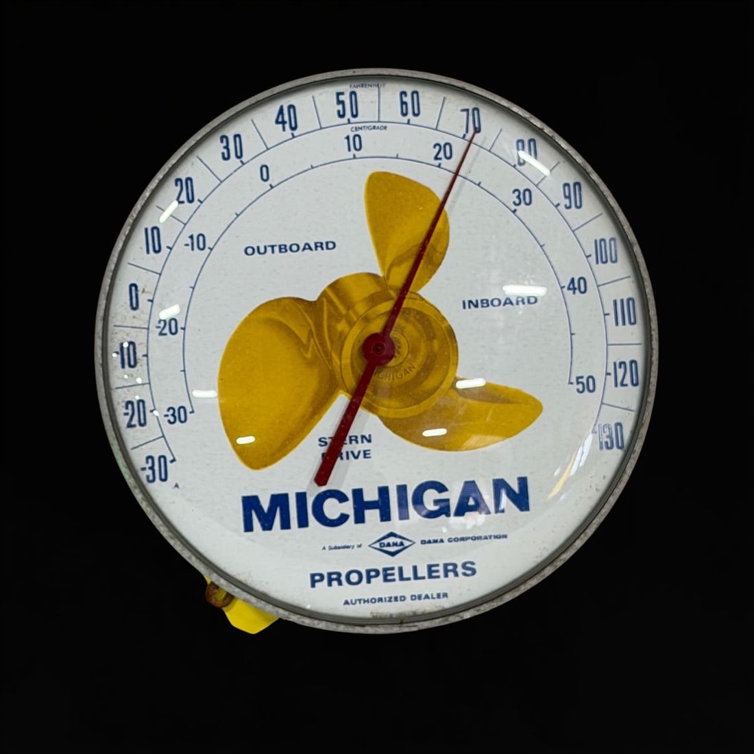 Michigan Propellers Thermometer: Good graphics, works as it should. 12" H. All items are eligible for free delivery to Rustbelt Americana in East Moline, IL on 8/6-7 or other shows that Richmond Auctions attends. Size 12" H Medium