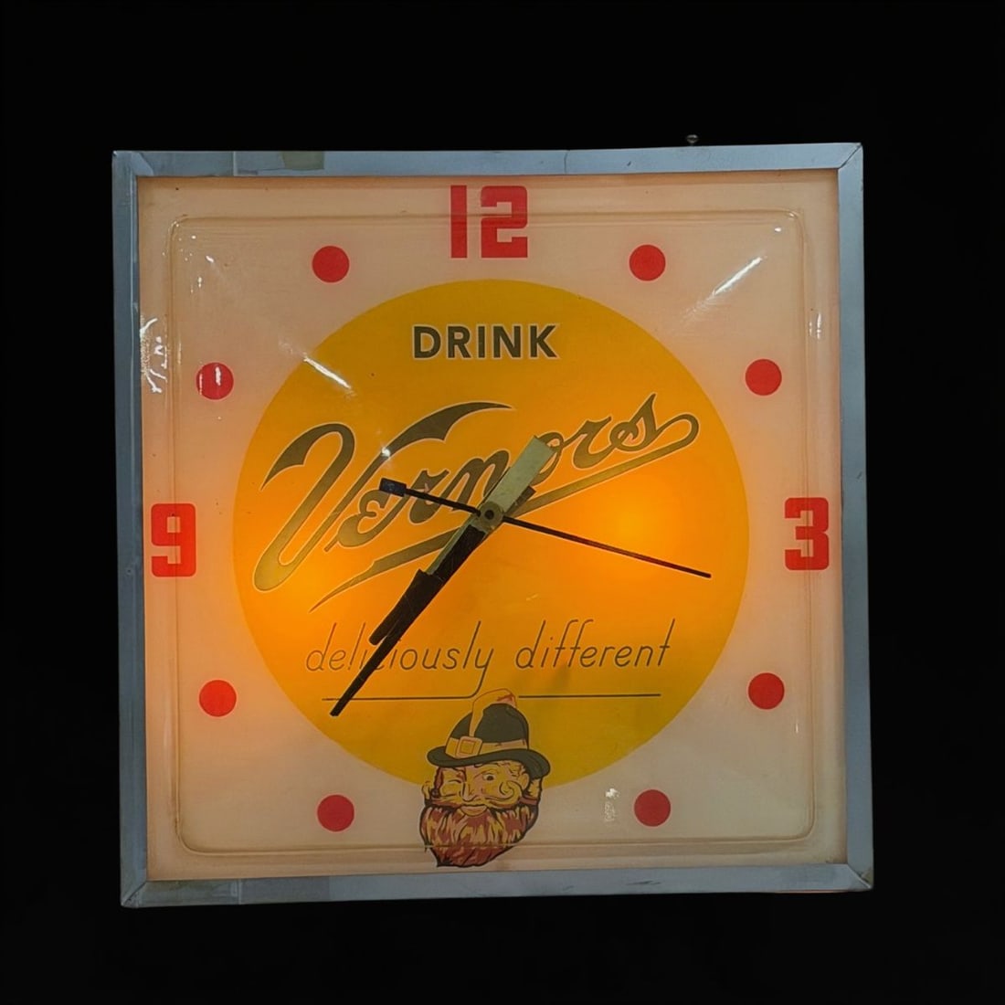 Drink Vernors Plastic Face Light Up Clock - 2