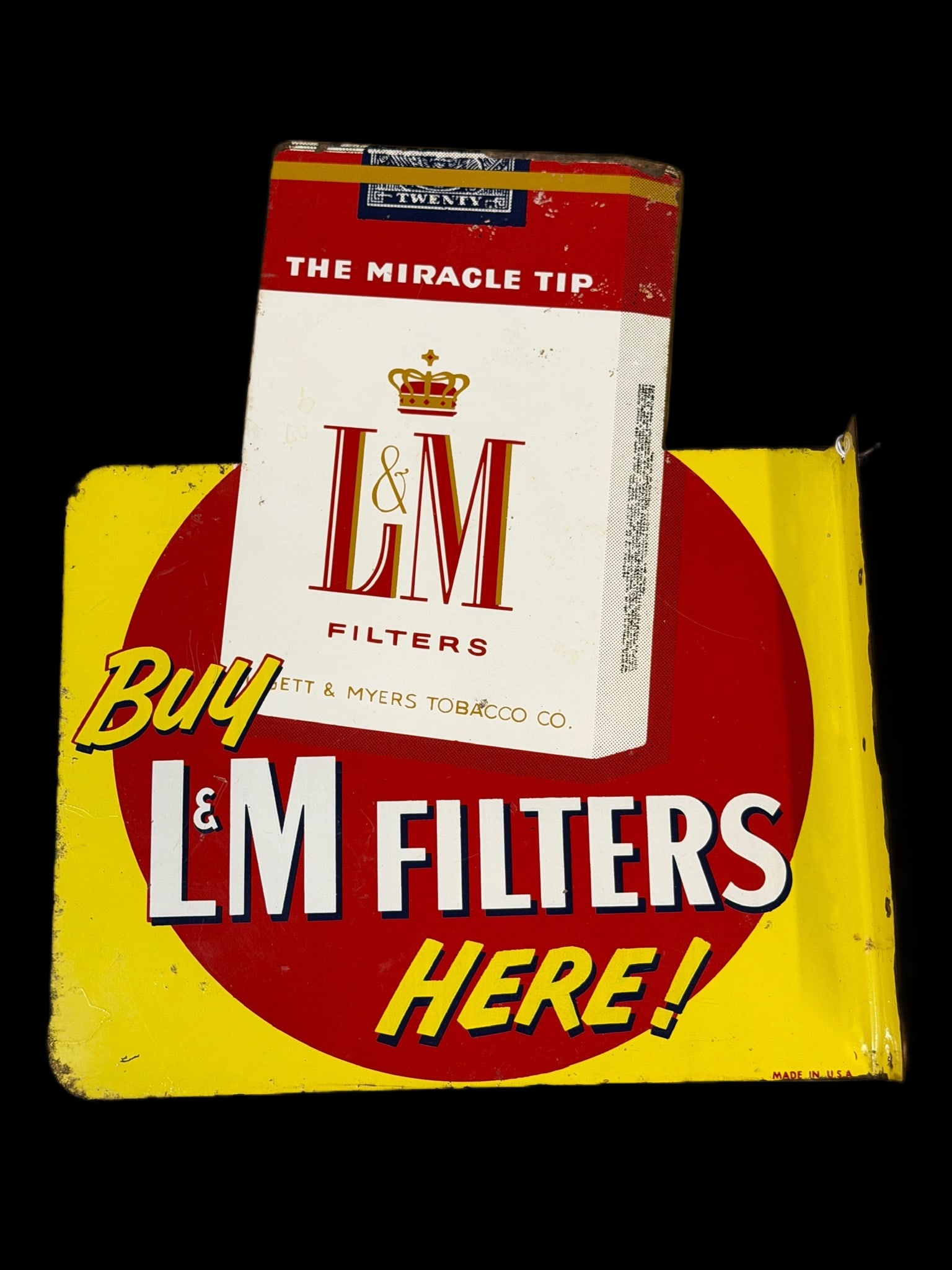 L&M Cigarettes Tobacco Flange. Buy Chesterfield: Chips on flange mount, Paint loss on all edges. 12" H x 9" W x 2" D. All items are eligible for free delivery to Rustbelt Americana in East Moline, IL on 8/6-7 or other shows that Richmond Auctions