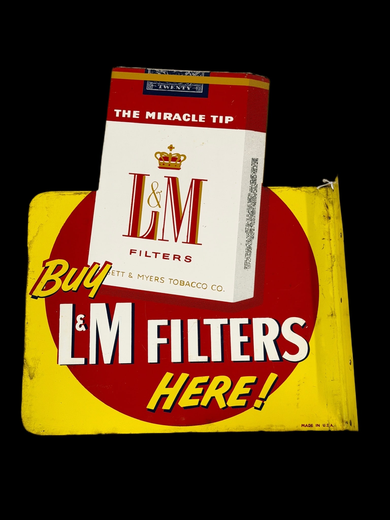 L&M Cigarettes Tobacco Flange. Buy Chesterfield: Edge wear throughout. Light scratching throughout as well. 15" H x 13" W x 2" D. All items are eligible for free delivery to Rustbelt Americana in East Moline, IL on 8/6-7 or other shows that