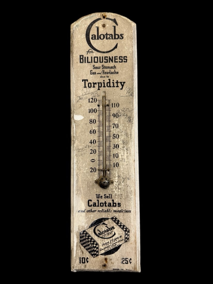 Lot Of 3 Wooden Thermometer Calotabs Doan's Kidney Constipation: Heavy wear throughout, tubes present in each one. 21" H x 5" W. All items are eligible for free delivery to Rustbelt Americana in East Moline, IL on 8/6-7 or other shows that Richmond Auctions