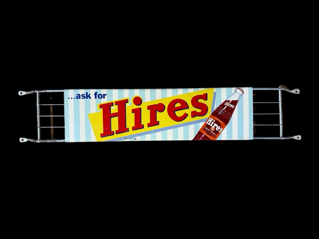 Ask For Hires Door Push Sign: Press sign co. BP -14. Paint loss under H in hires. Light shelf wear throughout. 28" H x 5" W. All items are eligible for free delivery to Rustbelt Americana in East Moline, IL on 8/6-7 or other