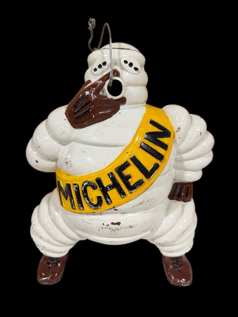 Michelin Bibendum Man Off An Air Compressor: Age unknown. 14" H x 11" W x 7" D. All items are eligible for free delivery to Rustbelt Americana in East Moline, IL on 8/6-7 or other shows that Richmond Auctions attends. Size 14" H x 11" W x 7" D