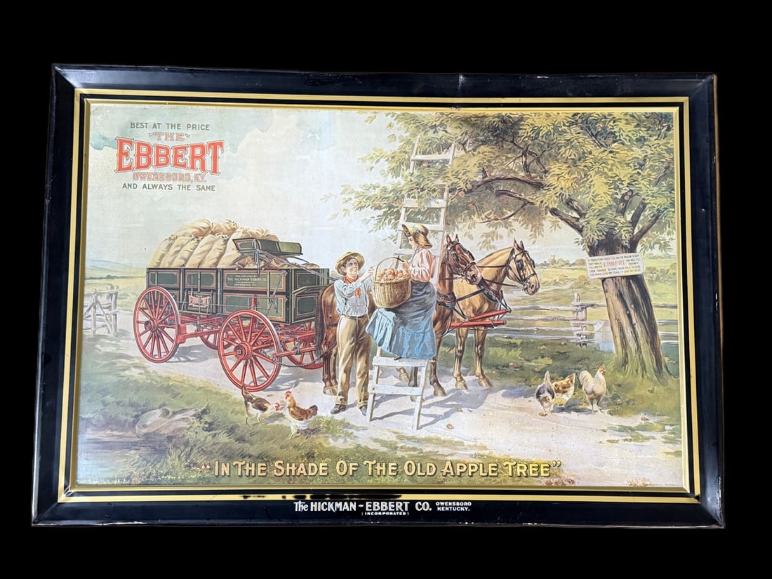 Hickman Ebbert Owensboro Ky Old Apple Tree Sign: Age unknown. 34" H x 24" W. All items are eligible for free delivery to Rustbelt Americana in East Moline, IL on 8/6-7 or other shows that Richmond Auctions attends. Size 34" H x 24" W Medium Metal