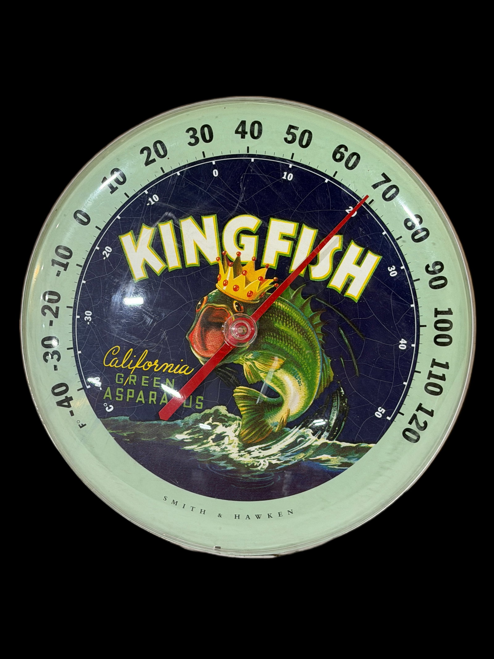 Kingfish Green Asparagus Thermometer: Scratches on face but works as it should. 12" H. All items are eligible for free delivery to Rustbelt Americana in East Moline, IL on 8/6-7 or other shows that Richmond Auctions attends. Size 12" H