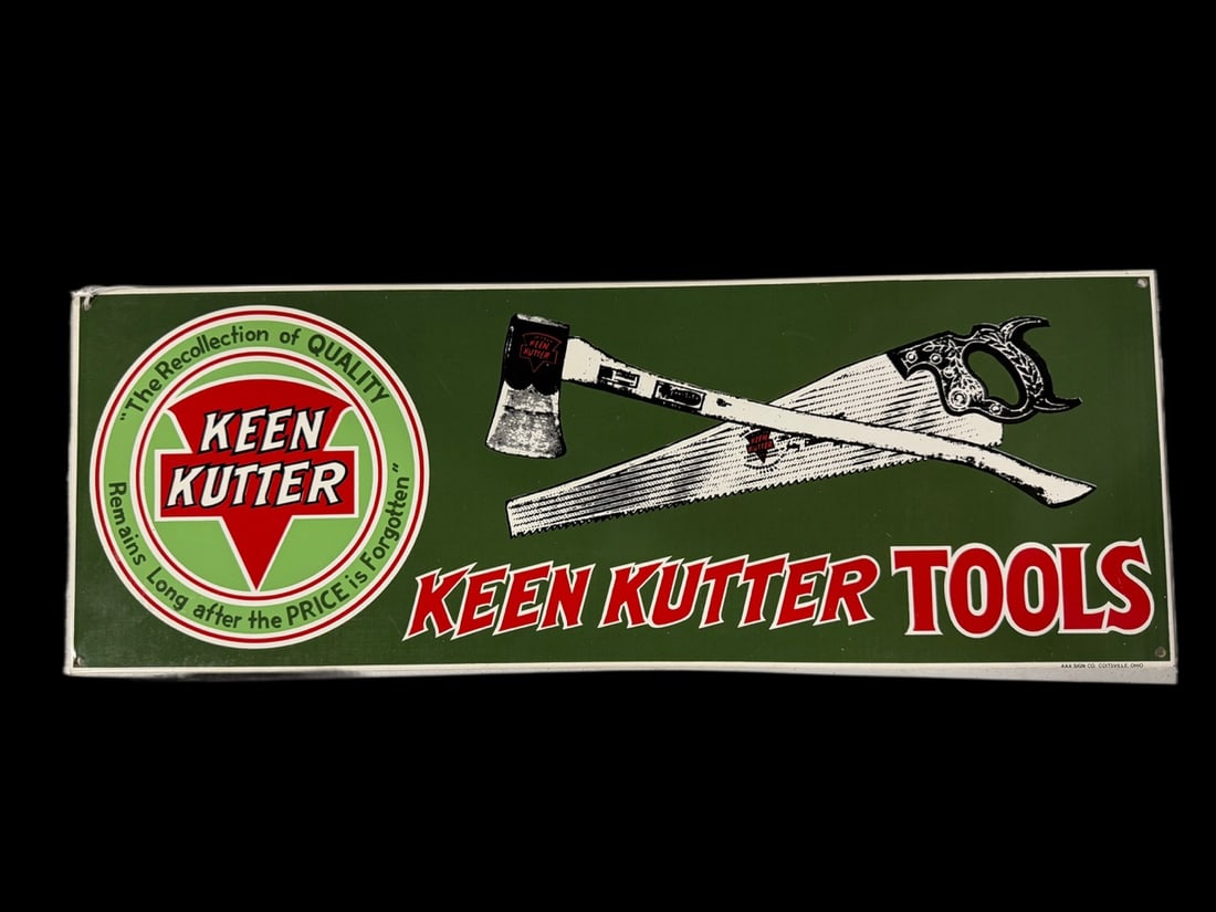 Keen Kutter Tools Metal Sign: AAA signs, not old. 21" H x 8" W. All items are eligible for free delivery to Rustbelt Americana in East Moline, IL on 8/6-7 or other shows that Richmond Auctions attends. Size 21" H x 8" W Medium