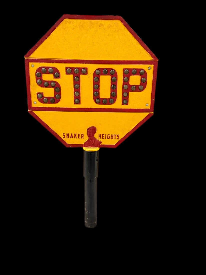 Repainted Heavy Cast Stop Sign With Stand: Extremely heavy cast stop sign with eyes. Comes with short stand. 33" H x 18" W x 12" D. All items are eligible for free delivery to Rustbelt Americana in East Moline, IL on 8/6-7 or other shows that