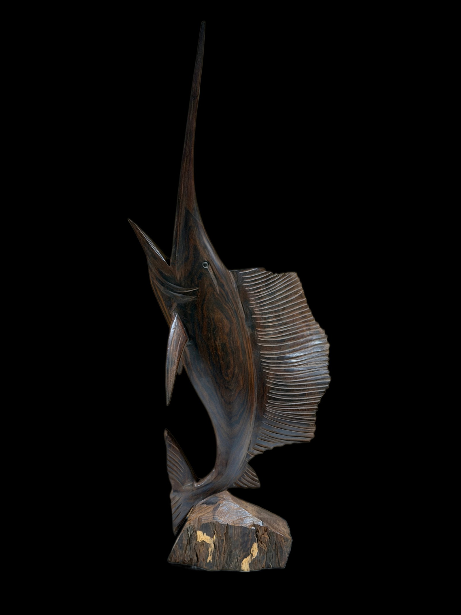 3 Wooden Carved Sculptures Sailfish Hawk Longhorn Bull - 2