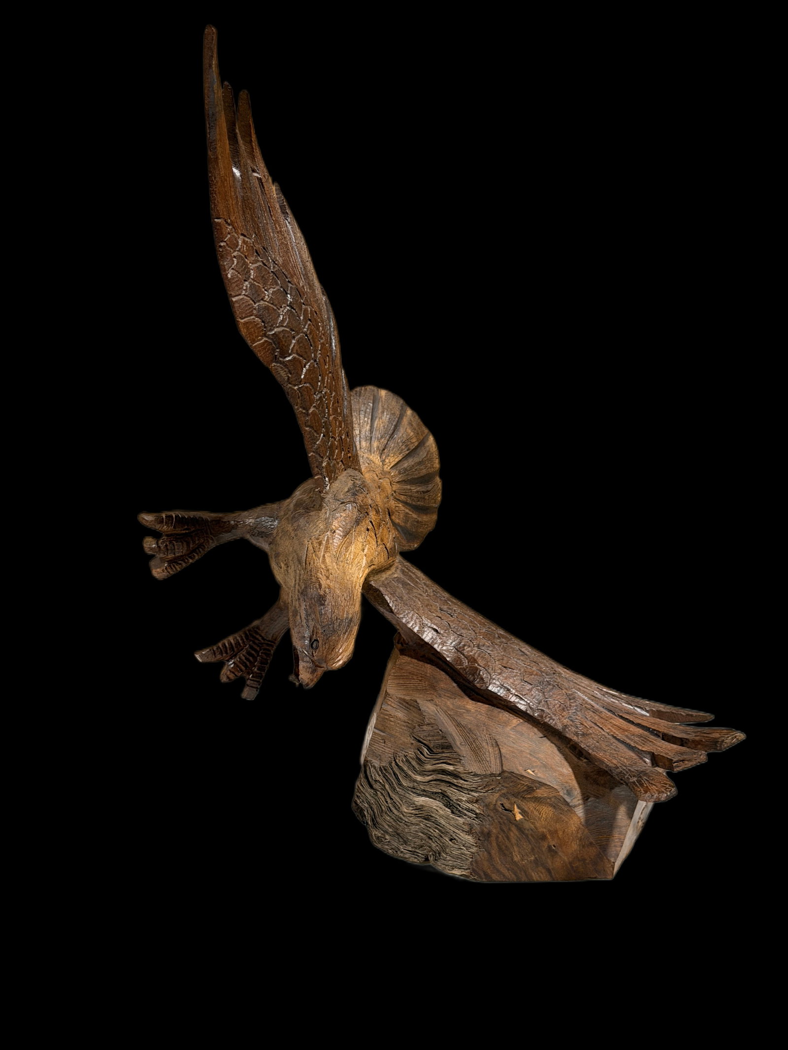 3 Wooden Carved Sculptures Sailfish Hawk Longhorn Bull - 4