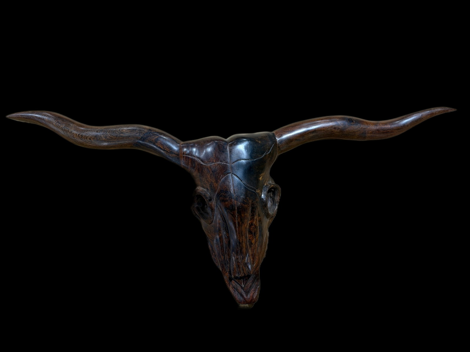 3 Wooden Carved Sculptures Sailfish Hawk Longhorn Bull - 6