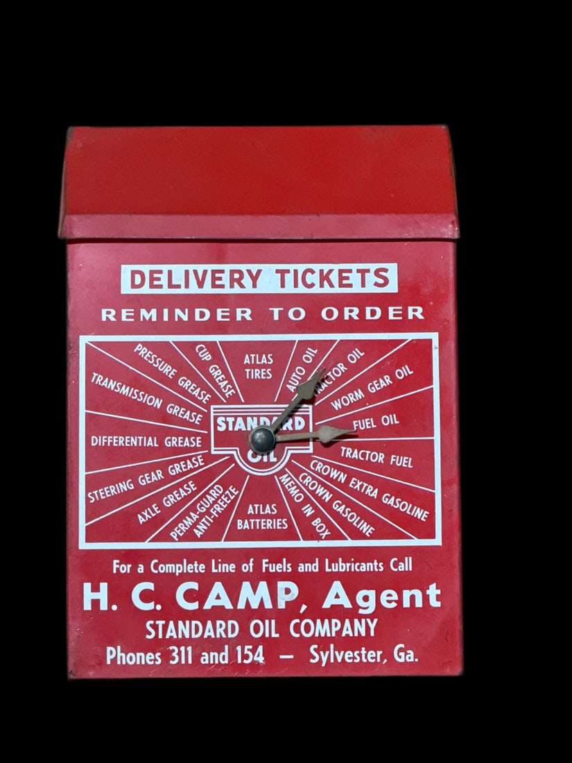 Standard Oil Torch Order Reminder Display Box: Used by farmers and others in rural areas to communicate fuel/oil needs. Has light scratching, door hinge works. 8" H x 6" W x 2" D. All items are eligible for free delivery to Rustbelt Americana in
