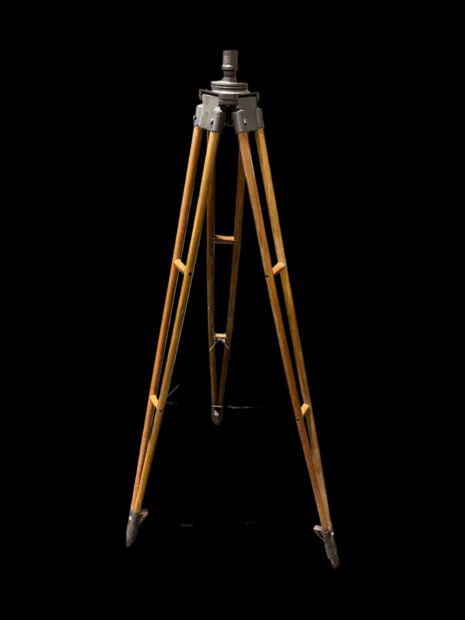Wooden Surveyor's Tripod: Used by Surveyors and engineers. Metal has been repainted. 61" H x 31" W. All items are eligible for free delivery to Rustbelt Americana in East Moline, IL on 8/6-7 or other shows that Richmond