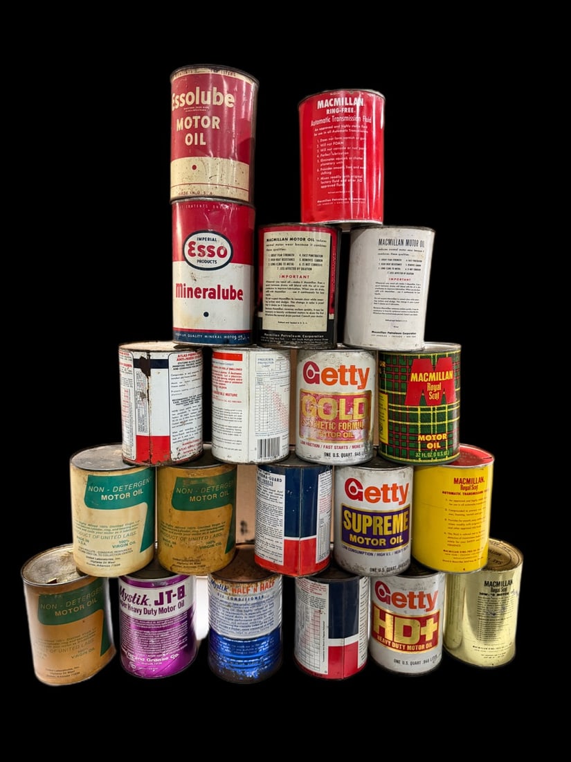 Mixed Lot Of Macmillan Esso Atlas Getty Oil Cans - 2