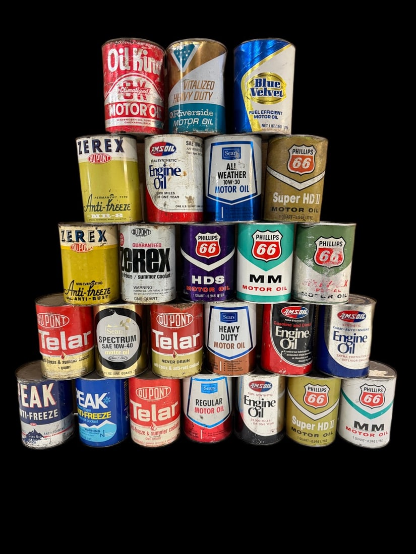 Mixed Lot Of Phillips Dupont Amsoil Peak Sears Oil Cans: Mixed offering of oil cans. " H. All items are eligible for free delivery to Rustbelt Americana in East Moline, IL on 8/6-7 or other shows that Richmond Auctions attends. Size " H Medium Metal