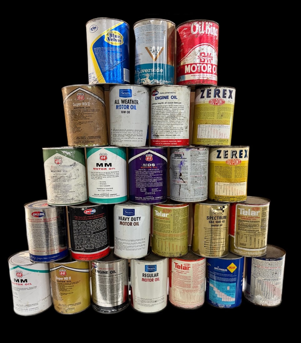 Mixed Lot Of Phillips Dupont Amsoil Peak Sears Oil Cans - 2