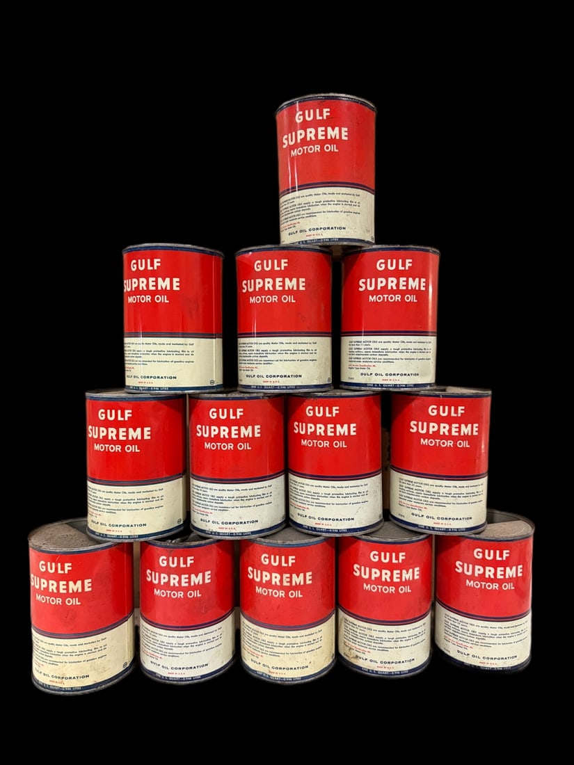 13 Gulf Supreme Motor Oil Cans - 2