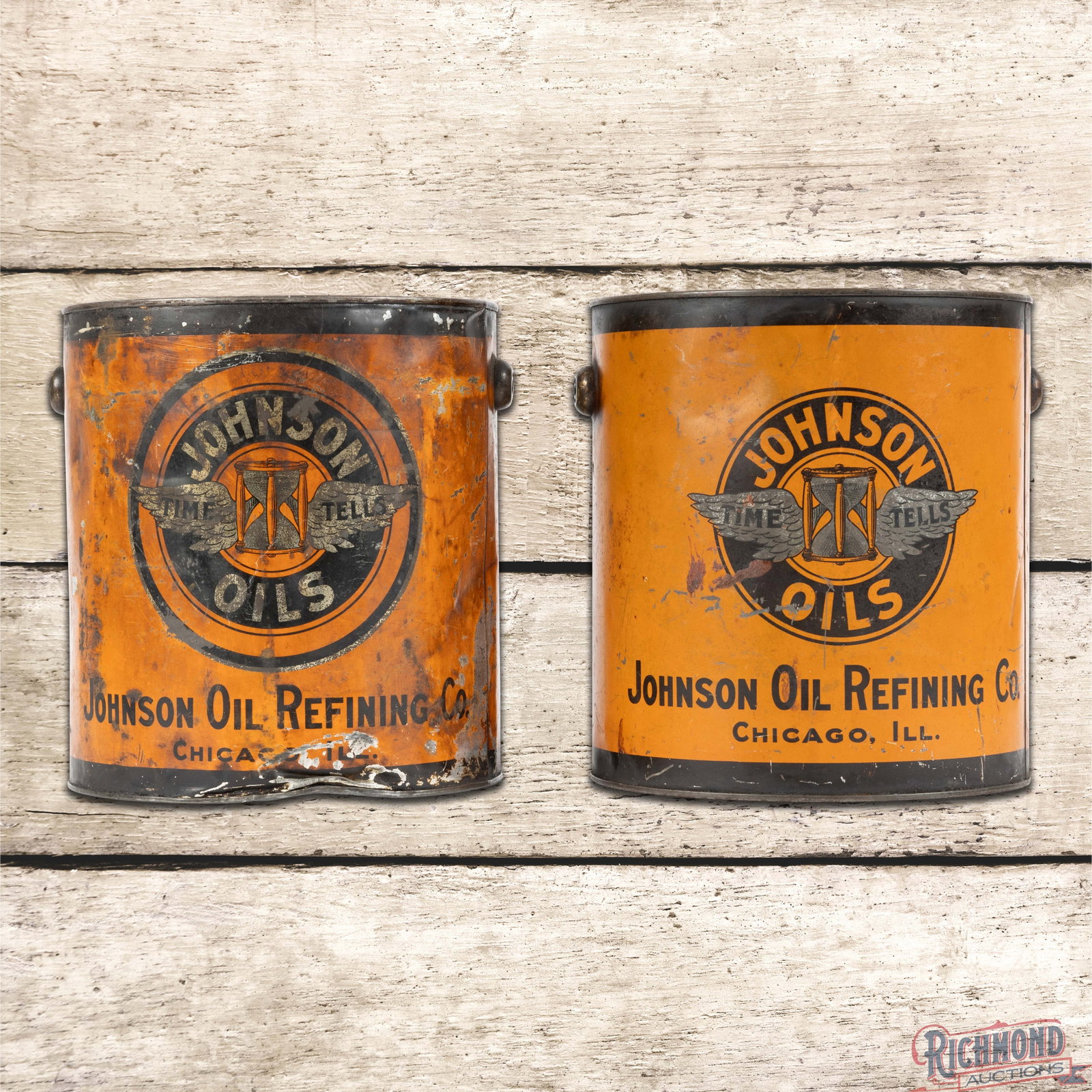 Pair of Johnson Oils Grease Cans 10 Pound (1 of 4)